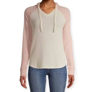 NO BOUNDARIES WAFFLE HOODIE PINK & CREAM SZ.L EUC.